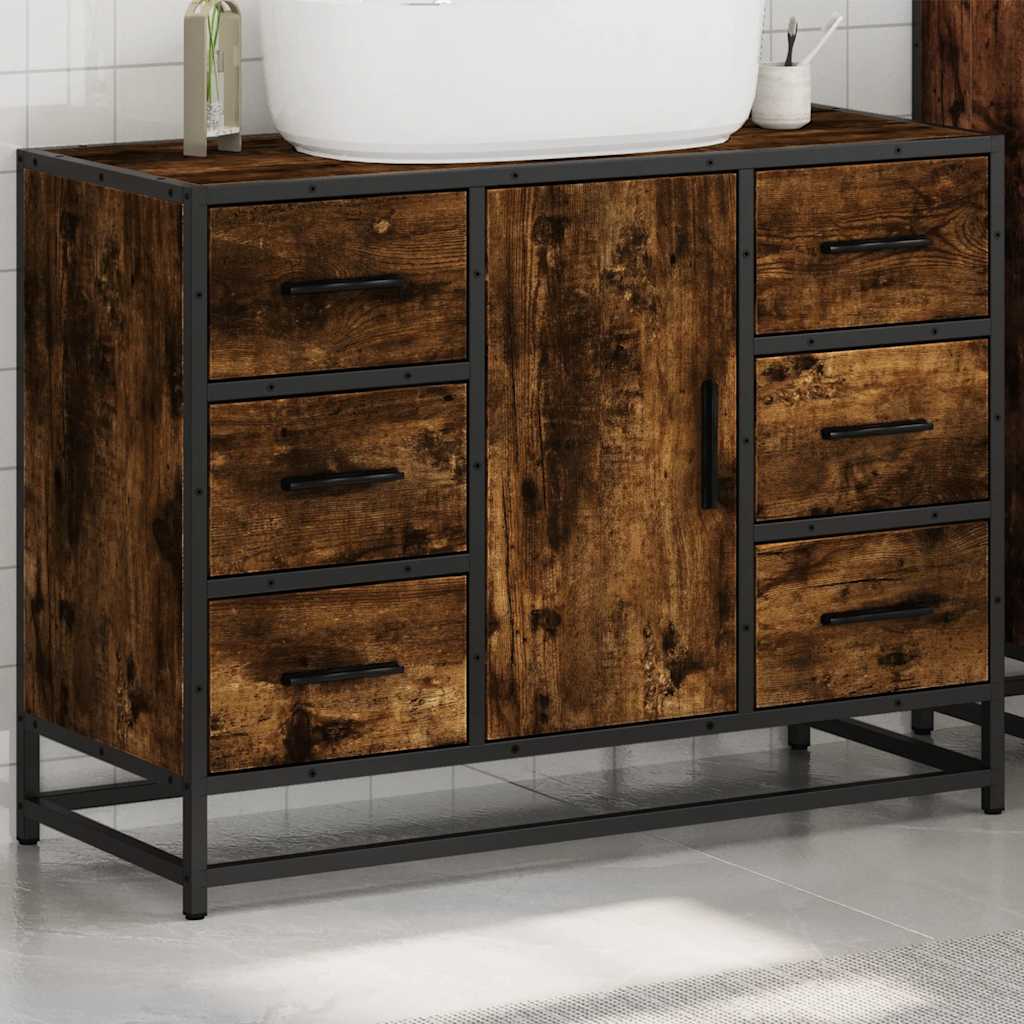 Washbasin base cabinet smoked oak 80x33x60 cm wood material