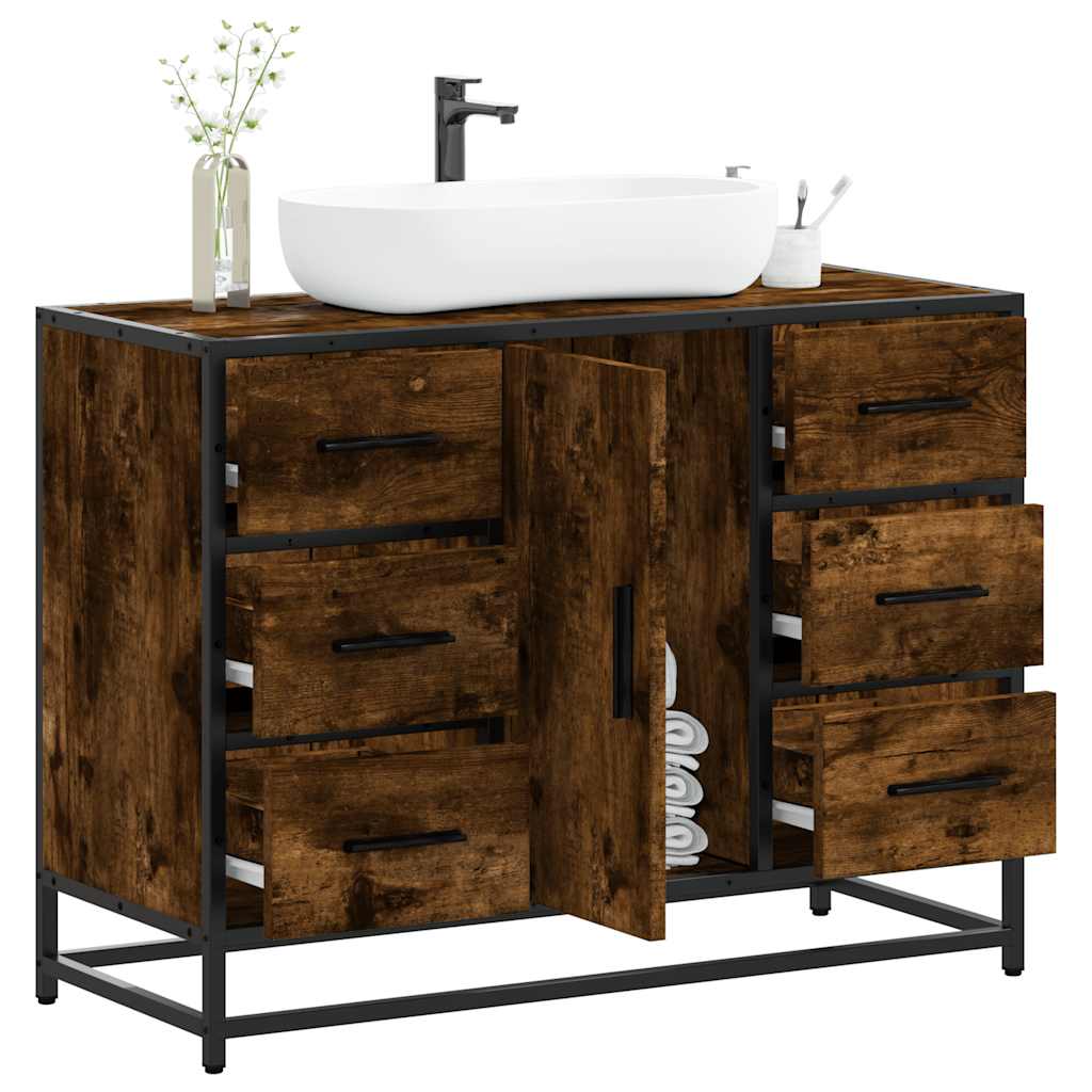 Washbasin base cabinet smoked oak 80x33x60 cm wood material