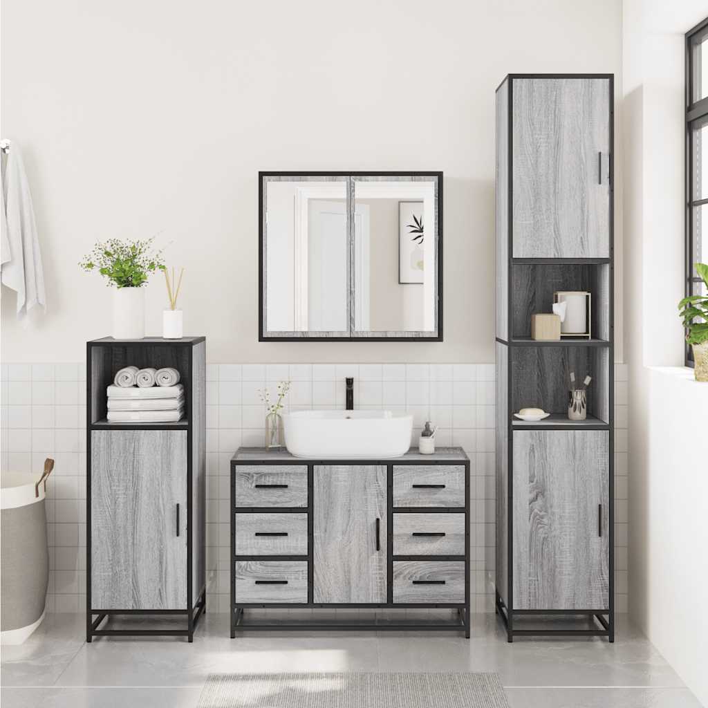 Washbasin Cabinet Grey Sonoma 80x33x60 cm Wood Material