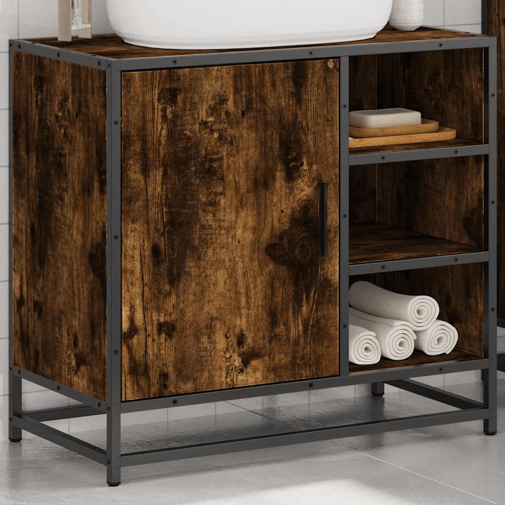 Washbasin base cabinet smoked oak 65x33x60 cm wood material