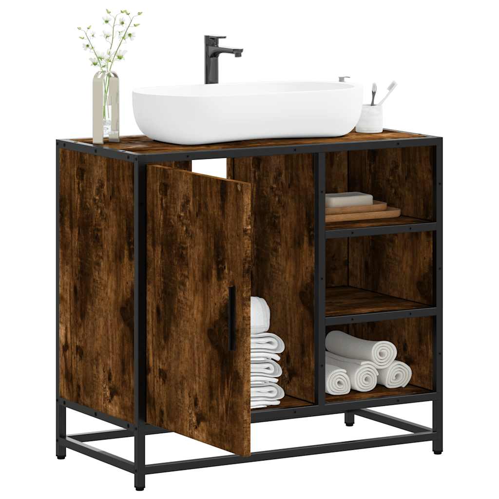 Washbasin base cabinet smoked oak 65x33x60 cm wood material