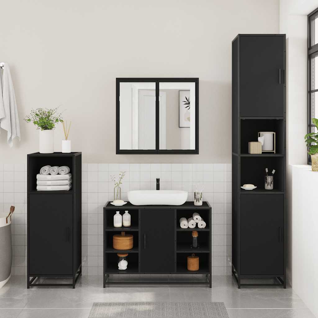 Washbasin Cabinet Black 80x33x60 cm Wood Material