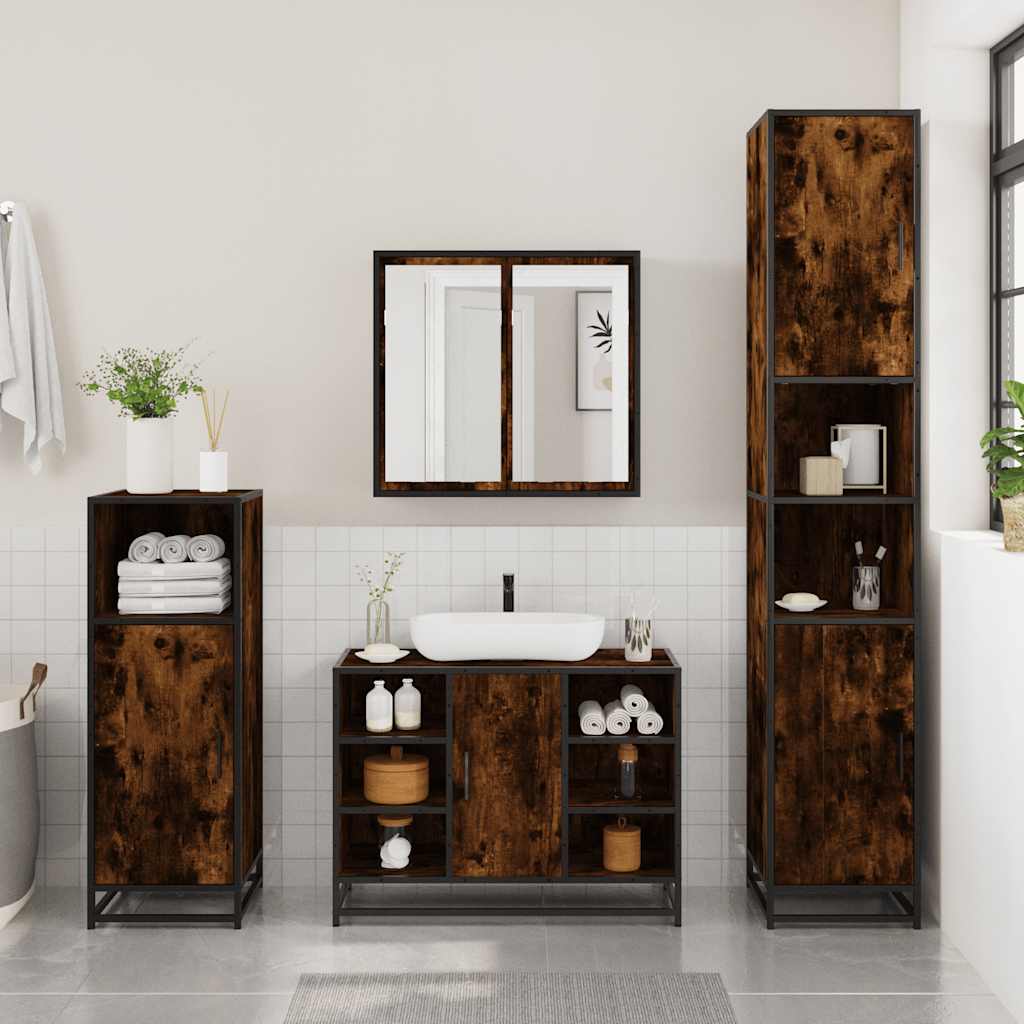 Washbasin base cabinet smoked oak 80x33x60 cm wood material