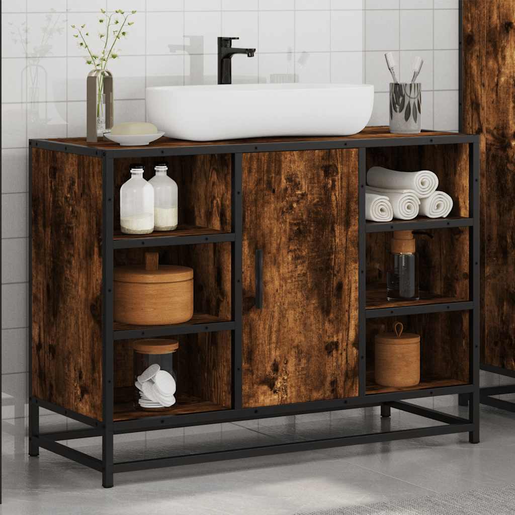 Washbasin base cabinet smoked oak 80x33x60 cm wood material