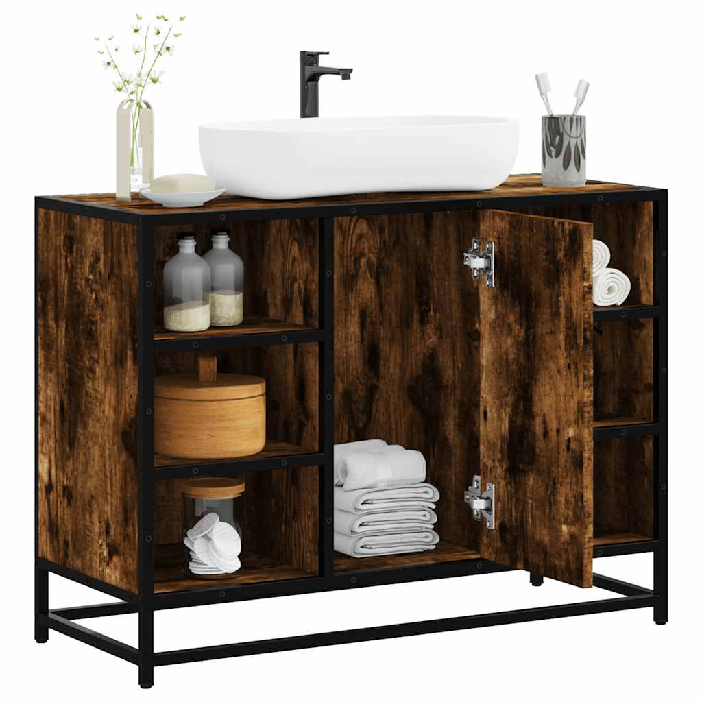 Washbasin base cabinet smoked oak 80x33x60 cm wood material