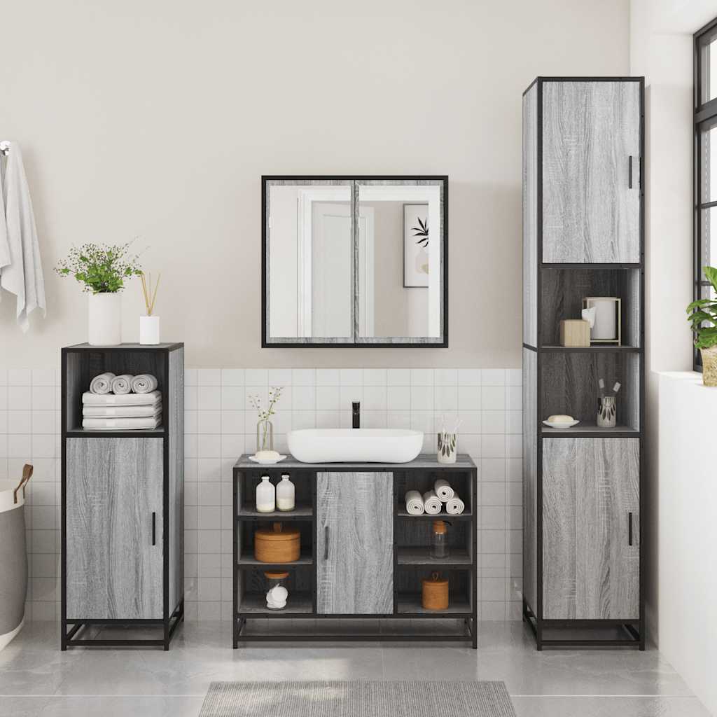 Washbasin Cabinet Grey Sonoma 80x33x60 cm Wood Material