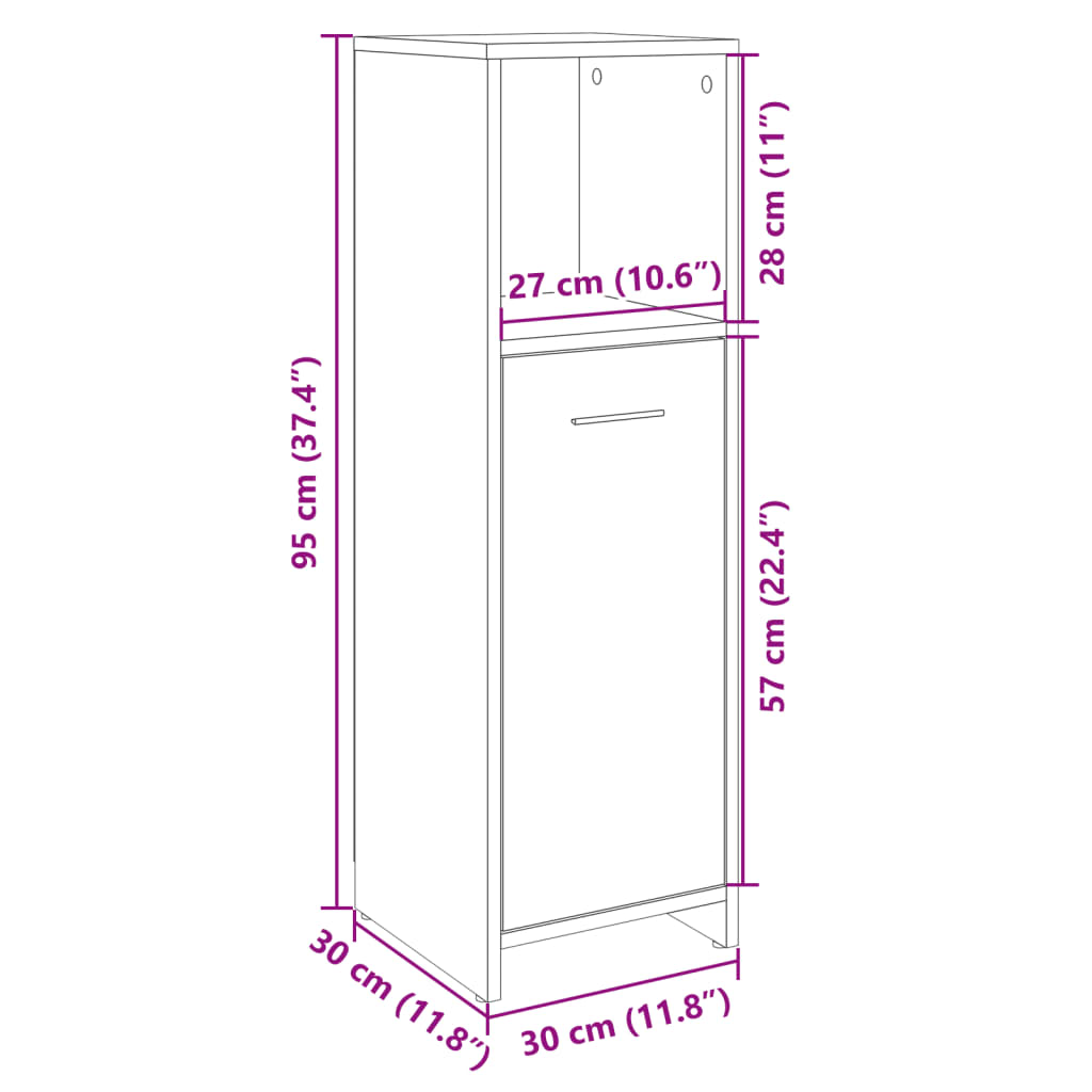 Bathroom Cabinet Sonoma Oak 30x30x95 cm Wood Material