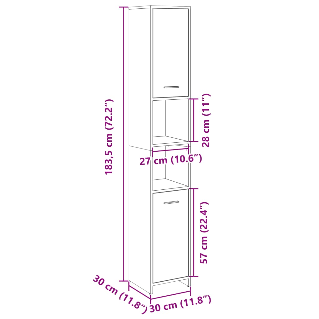 Bathroom Cabinet Sonoma Oak 30x30x183.5 cm Wood Material