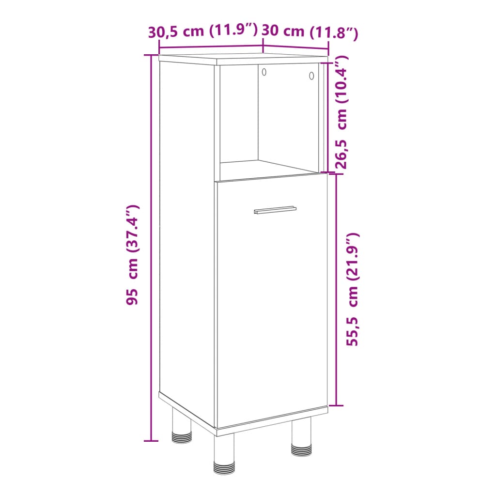 Bathroom Cabinet Sonoma Oak 30.5x30x95 cm Wood Material