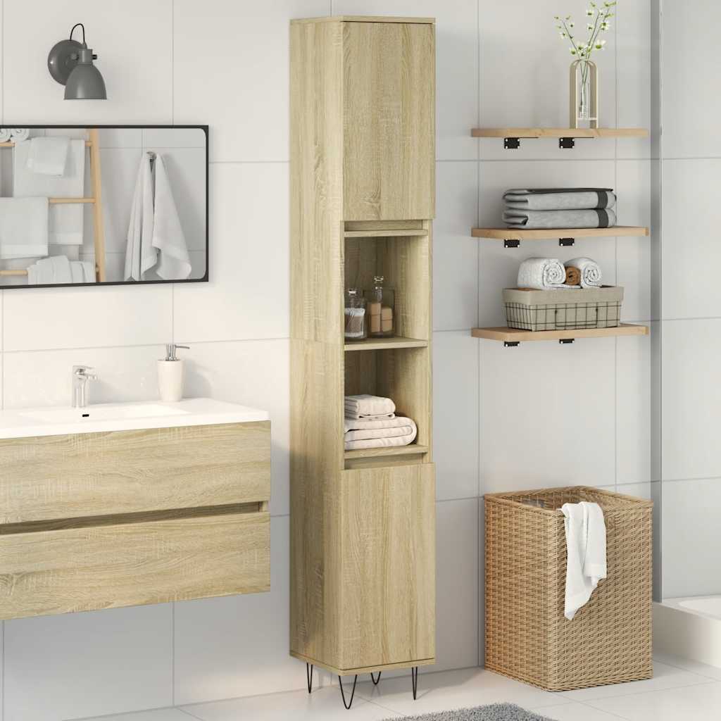 Bathroom Cabinet Sonoma Oak 30x30x190 cm Wood Material