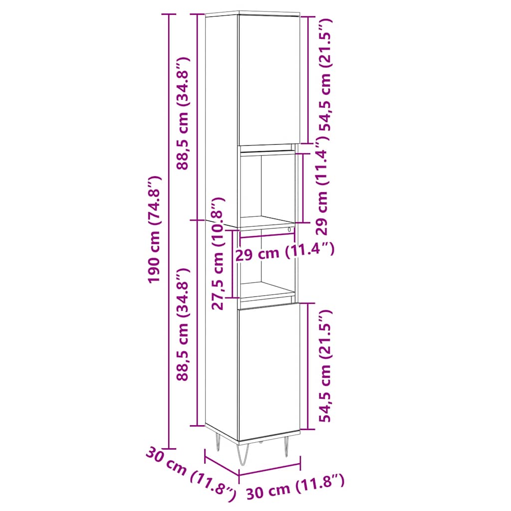 Bathroom Cabinet Sonoma Oak 30x30x190 cm Wood Material