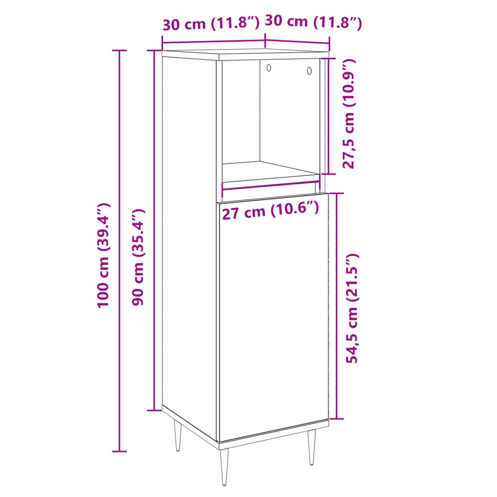 Bathroom Cabinet Sonoma Oak 30x30x100 cm Wood Material