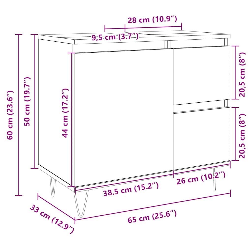 Bathroom Cabinet Sonoma Oak 65x33x60 cm Wood Material