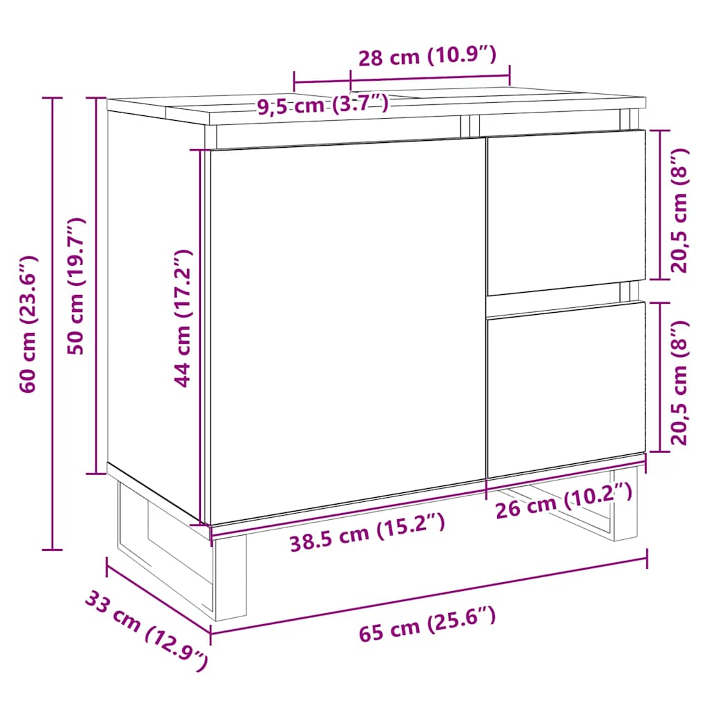 Bathroom Cabinet Sonoma Oak 65x33x60 cm Wood Material