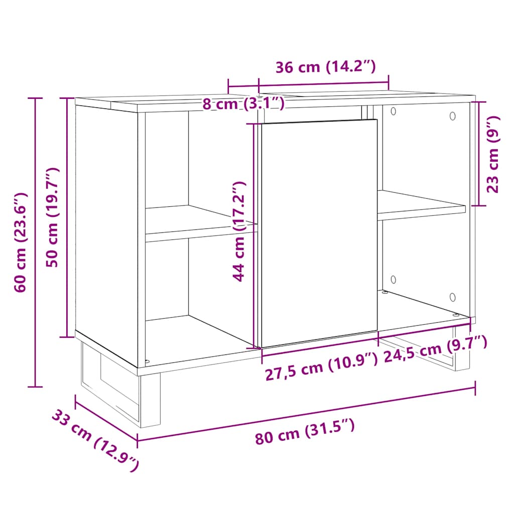 Bathroom Cabinet Sonoma Oak 80x33x60 cm Wood Material