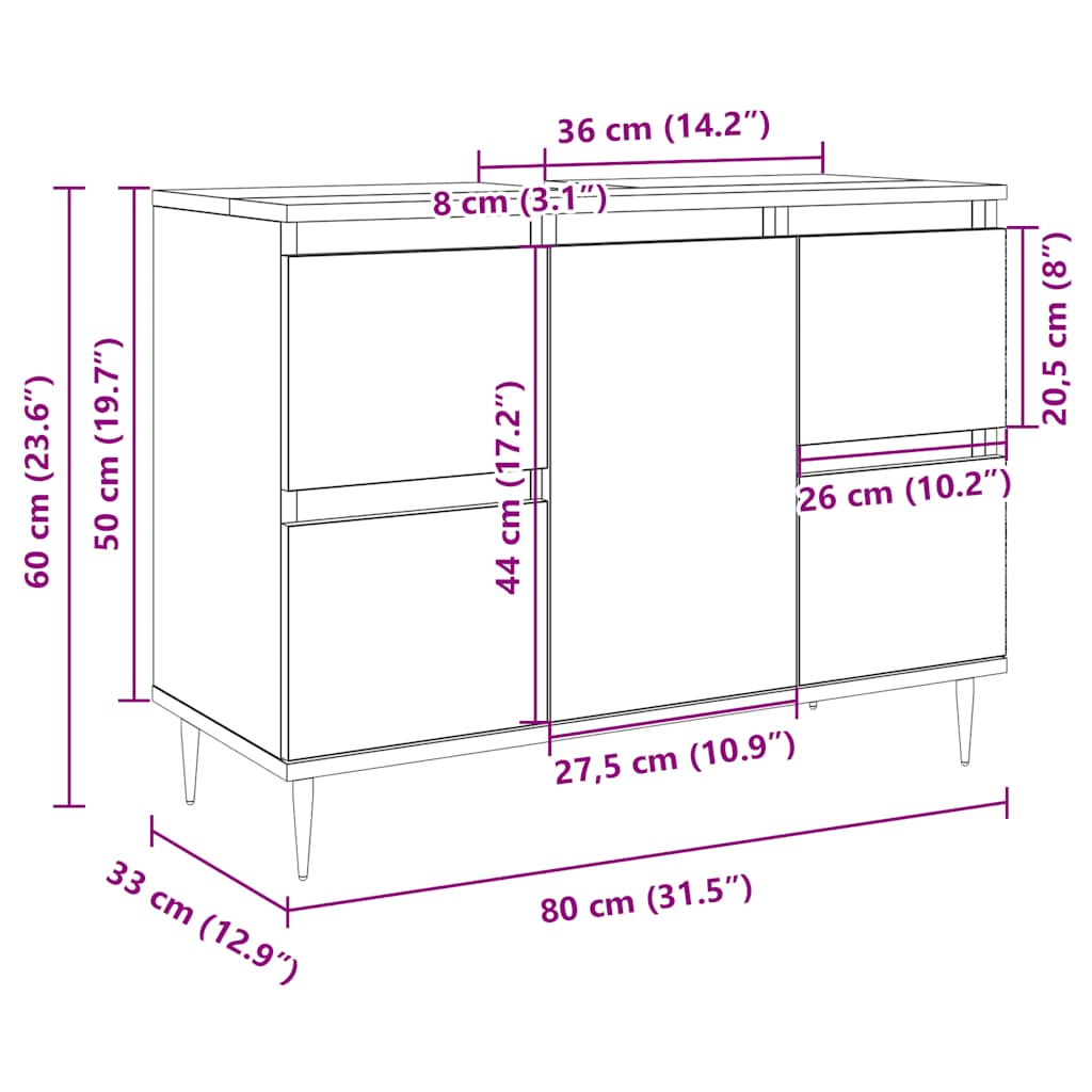 Bathroom Cabinet Sonoma Oak 80x33x60 cm Wood Material