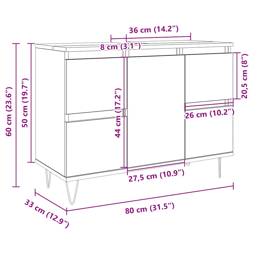 Badschrank Sonoma-Eiche 80x33x60 cm Holzwerkstoff