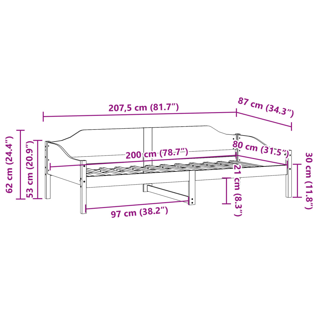 Solid wood bed without mattress 80x200 cm pinewood