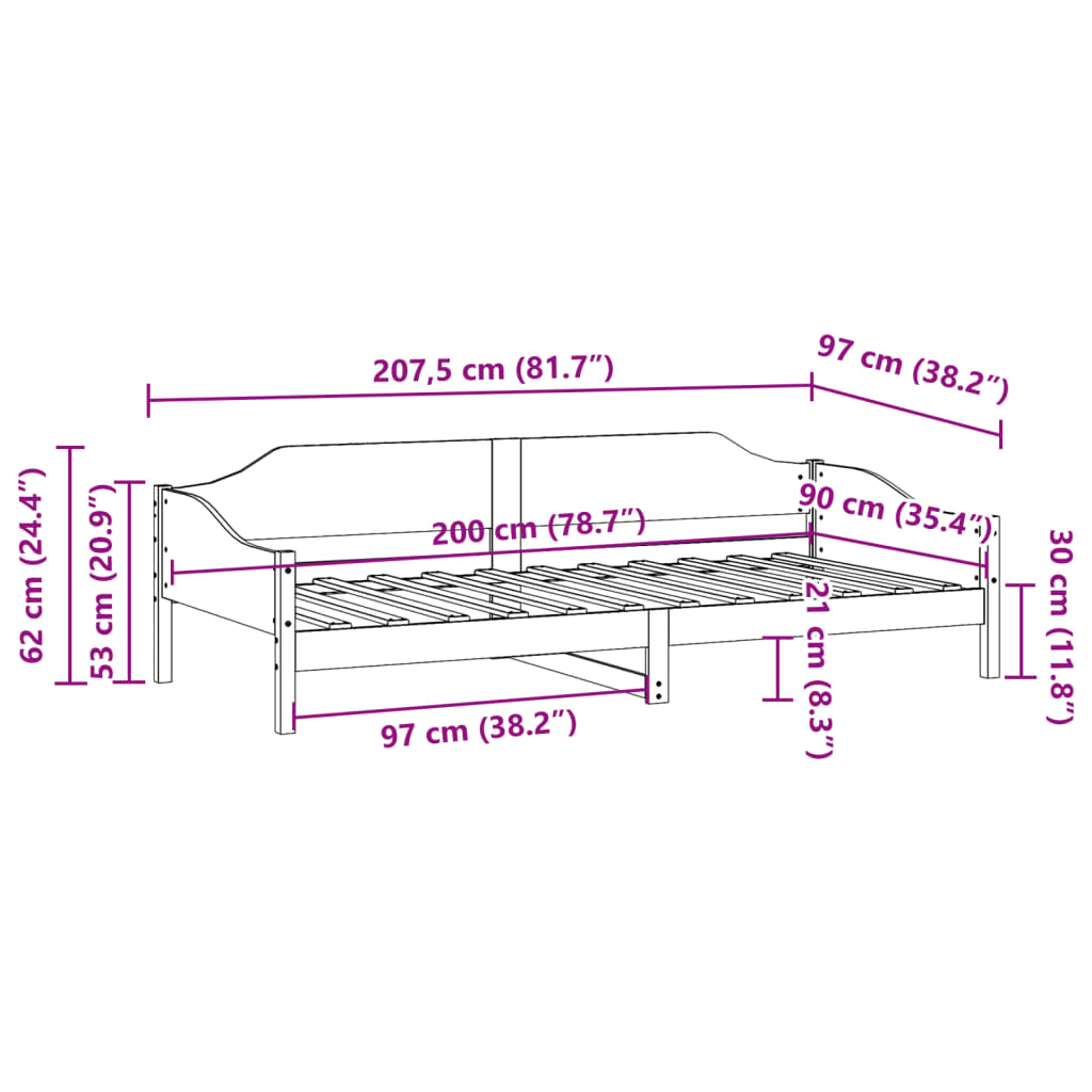 Solid wood bed without mattress wax brown 90x200 pinewood