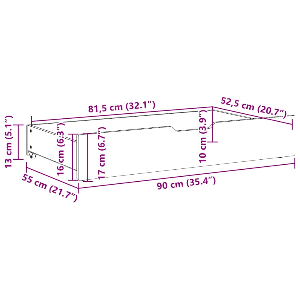 Bettschubladen 2 Stk. Wachsbraun 90x55x16 cm Massivholz Kiefer