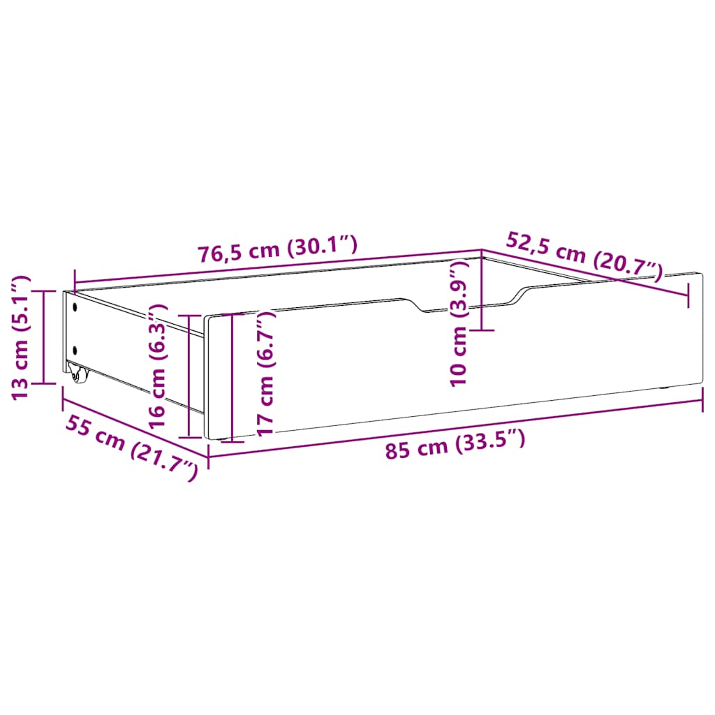 Bettschubladen 2 Stk. Wachsbraun 85x55x16 cm Massivholz Kiefer