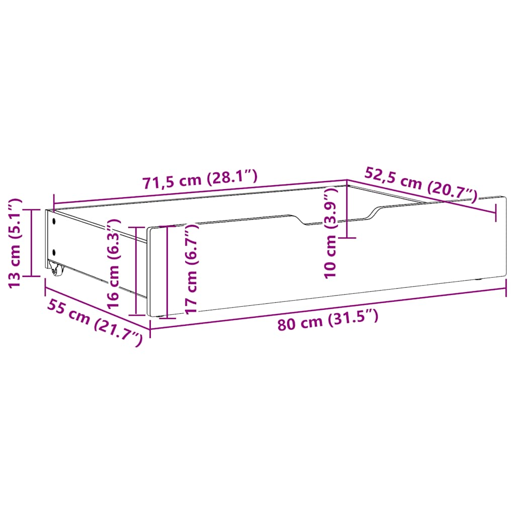 Bettschubladen 2 Stk. Wachsbraun 80x55x16 cm Massivholz Kiefer