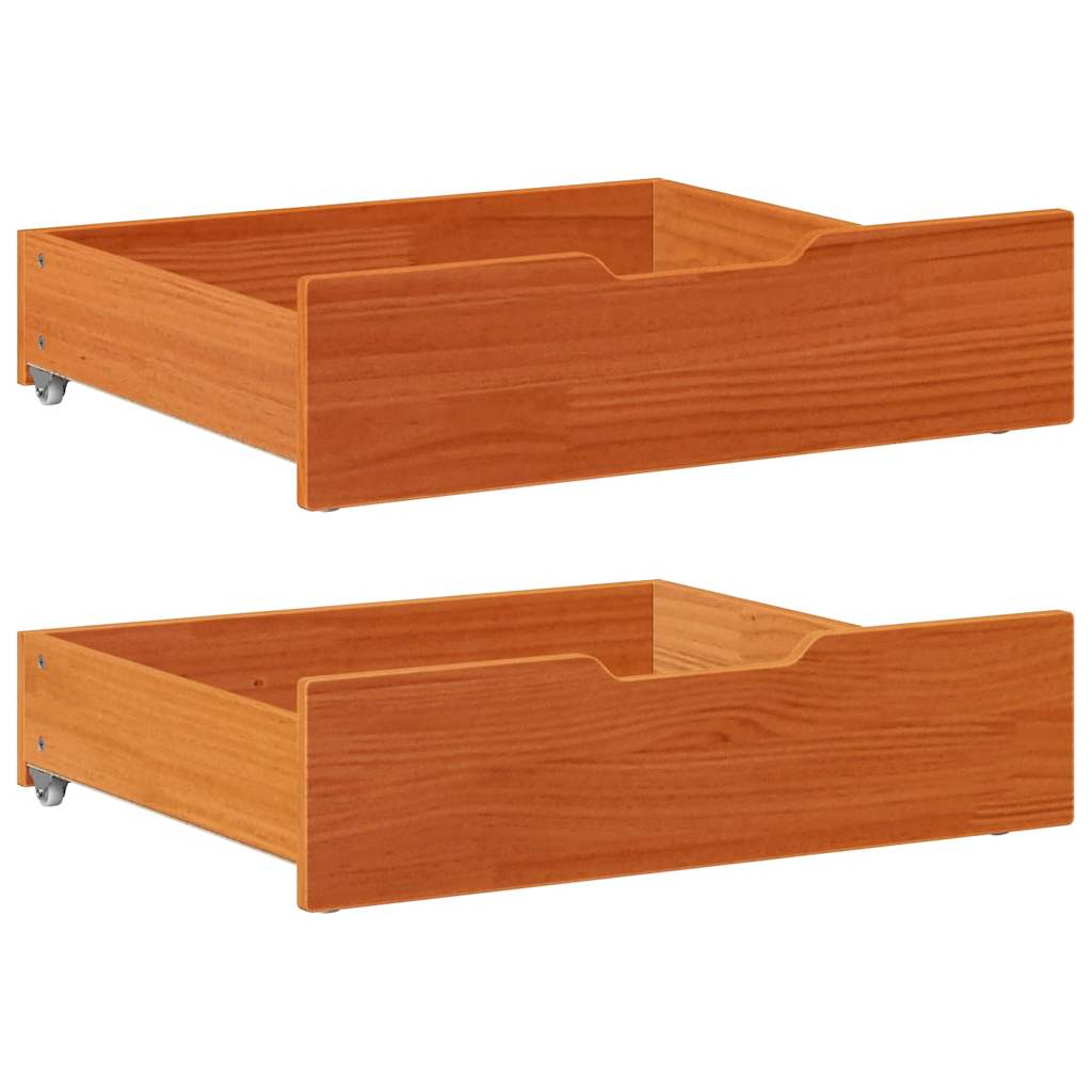 Bed drawers 2 pcs. Wax brown 75x55x16 cm solid pine wood