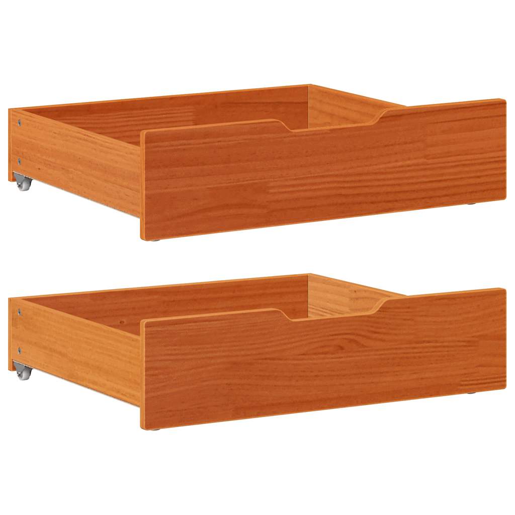 Bed drawers 2 pcs. Wax brown 65x55x16 cm solid pine wood