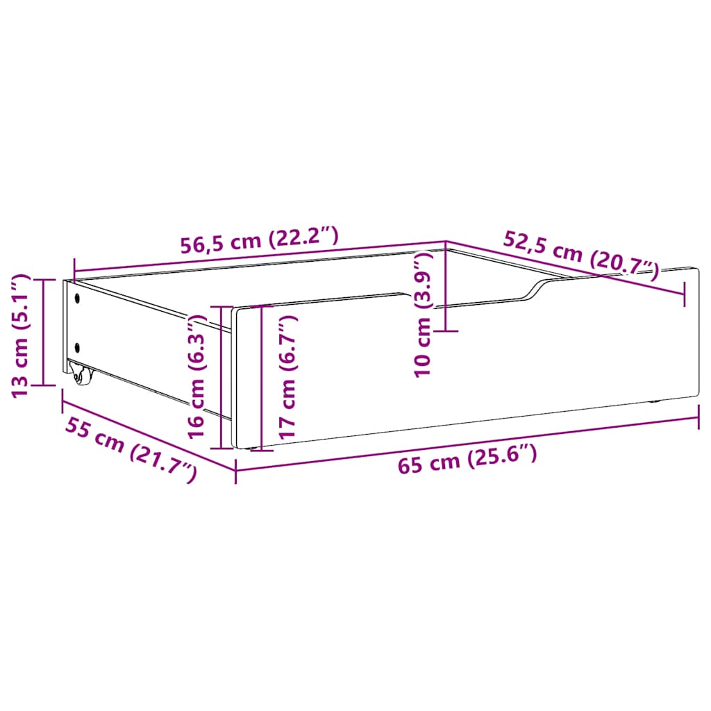 Bed drawers 2 pcs. Wax brown 65x55x16 cm solid pine wood