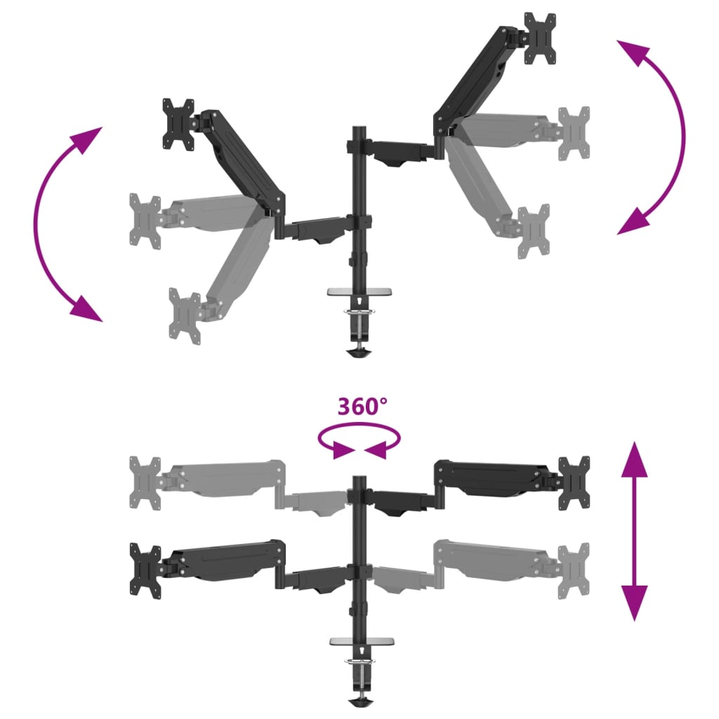 Double monitor arm for max 27 inch gas spring 20 kg