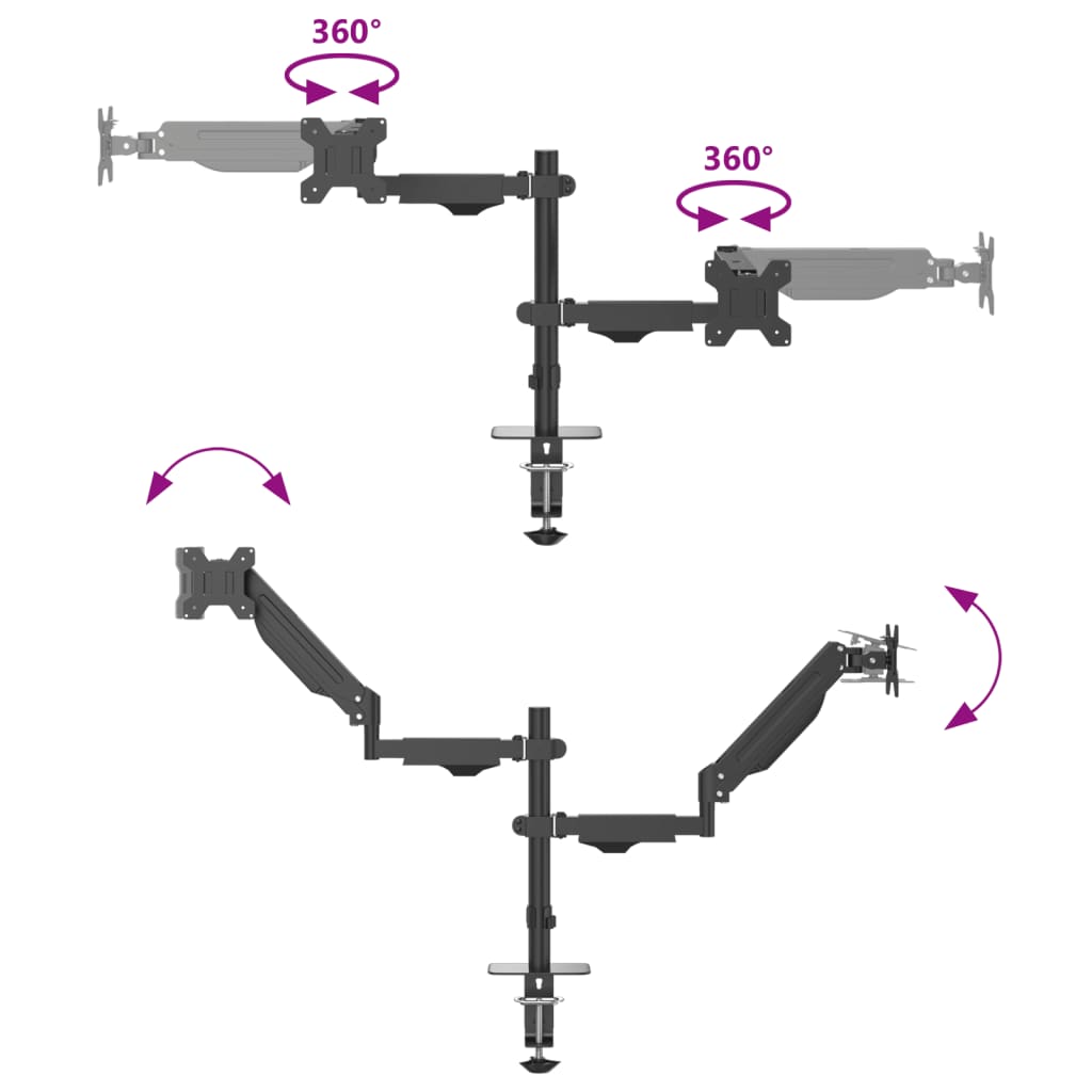 Double monitor arm for max 27 inch gas spring 20 kg