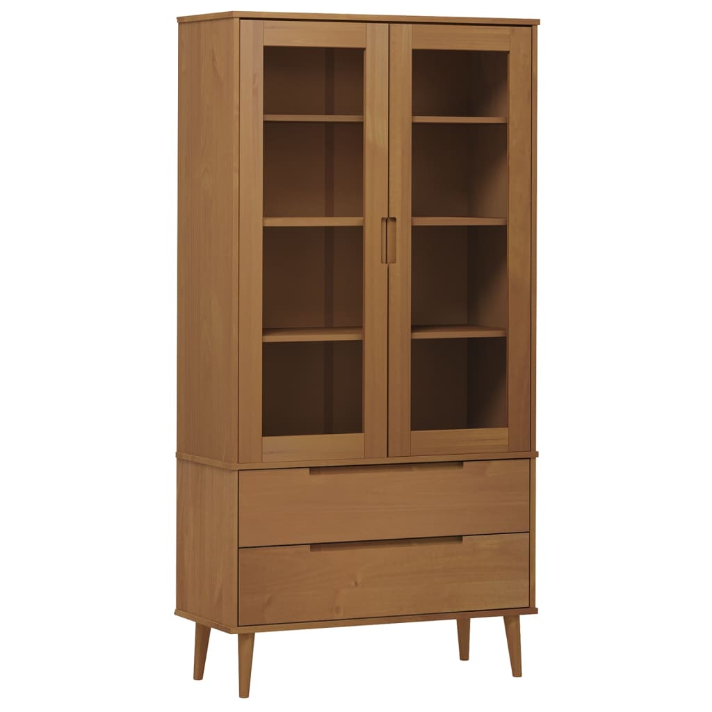 Display Cabinet MOLDE Brown 90x35x175 cm Solid Pine