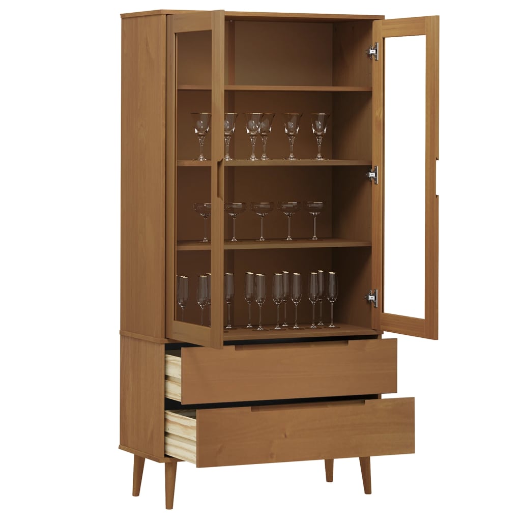 Display Cabinet MOLDE Brown 90x35x175 cm Solid Pine