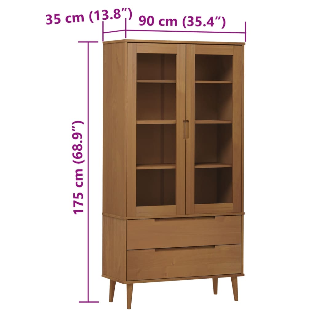 Display Cabinet MOLDE Brown 90x35x175 cm Solid Pine