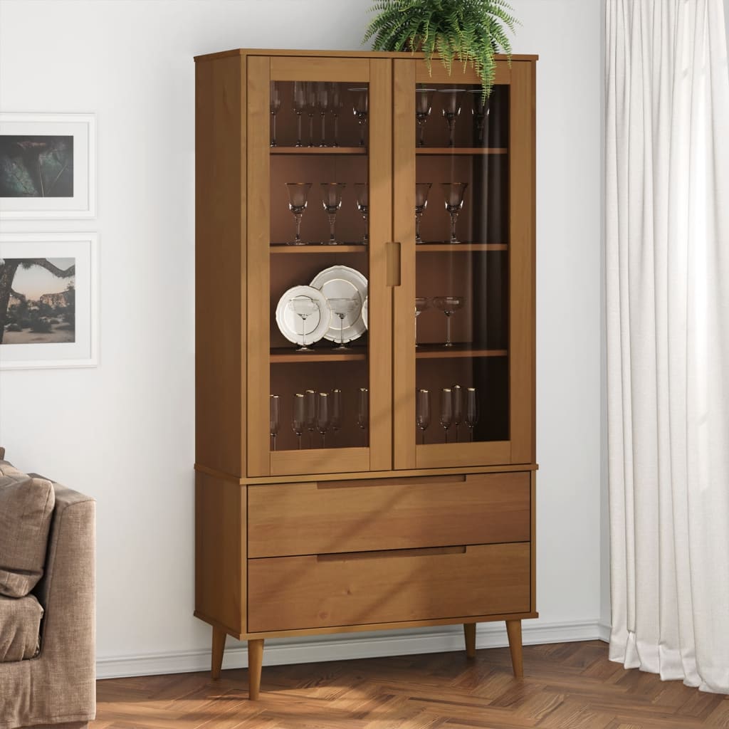 Display Cabinet MOLDE Brown 90x35x175 cm Solid Pine