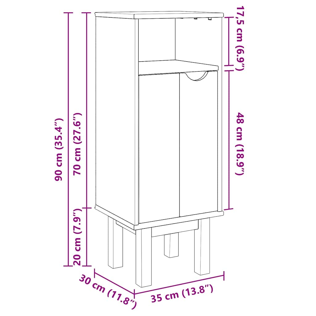 Bathroom cabinet OTTA 35x30x90 cm solid pine