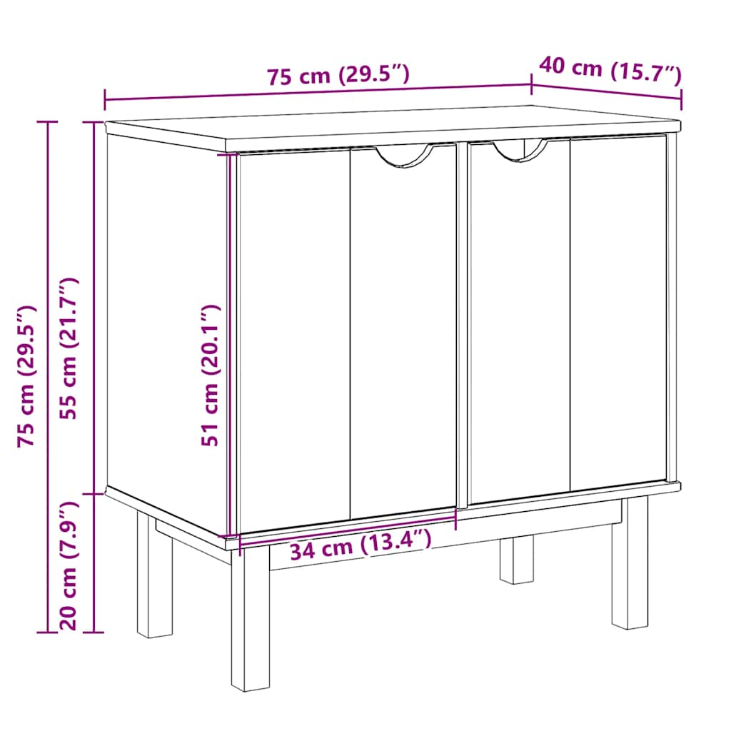 Hallway cupboard OTTA 75x40x75 cm solid pine