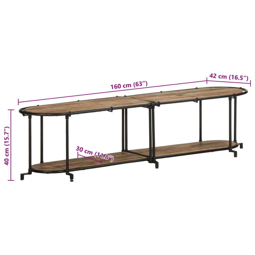 TV shelf 160x42x40 cm Rough mango wood