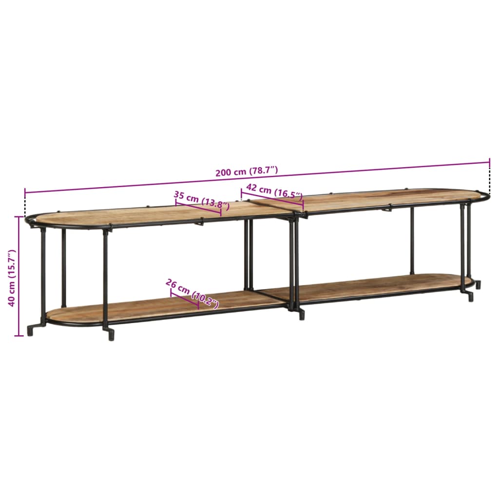 TV shelf 200x42x40 cm Rough mango wood