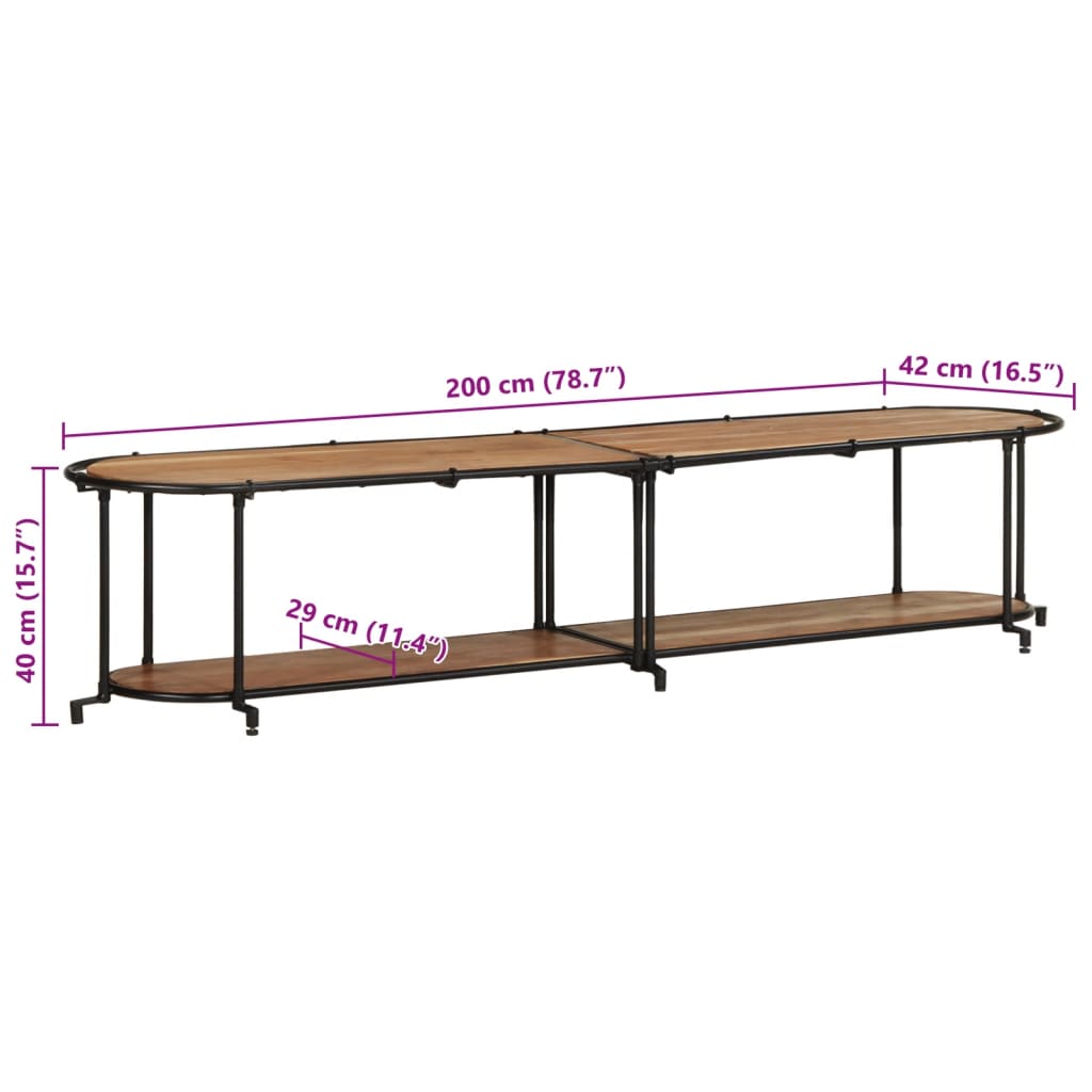 TV shelf 200x42x40 cm solid acacia wood