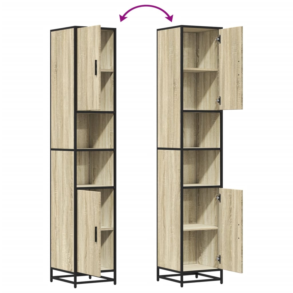 Badschrank Eichen-Optik 35x37,5x188,5 cm Holzwerkstoff Metall