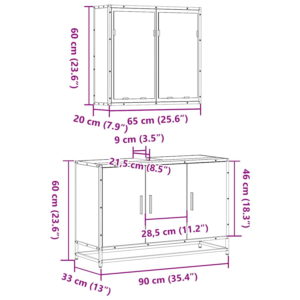 2-tlg. Badmöbel-Set Schwarz Holzwerkstoff