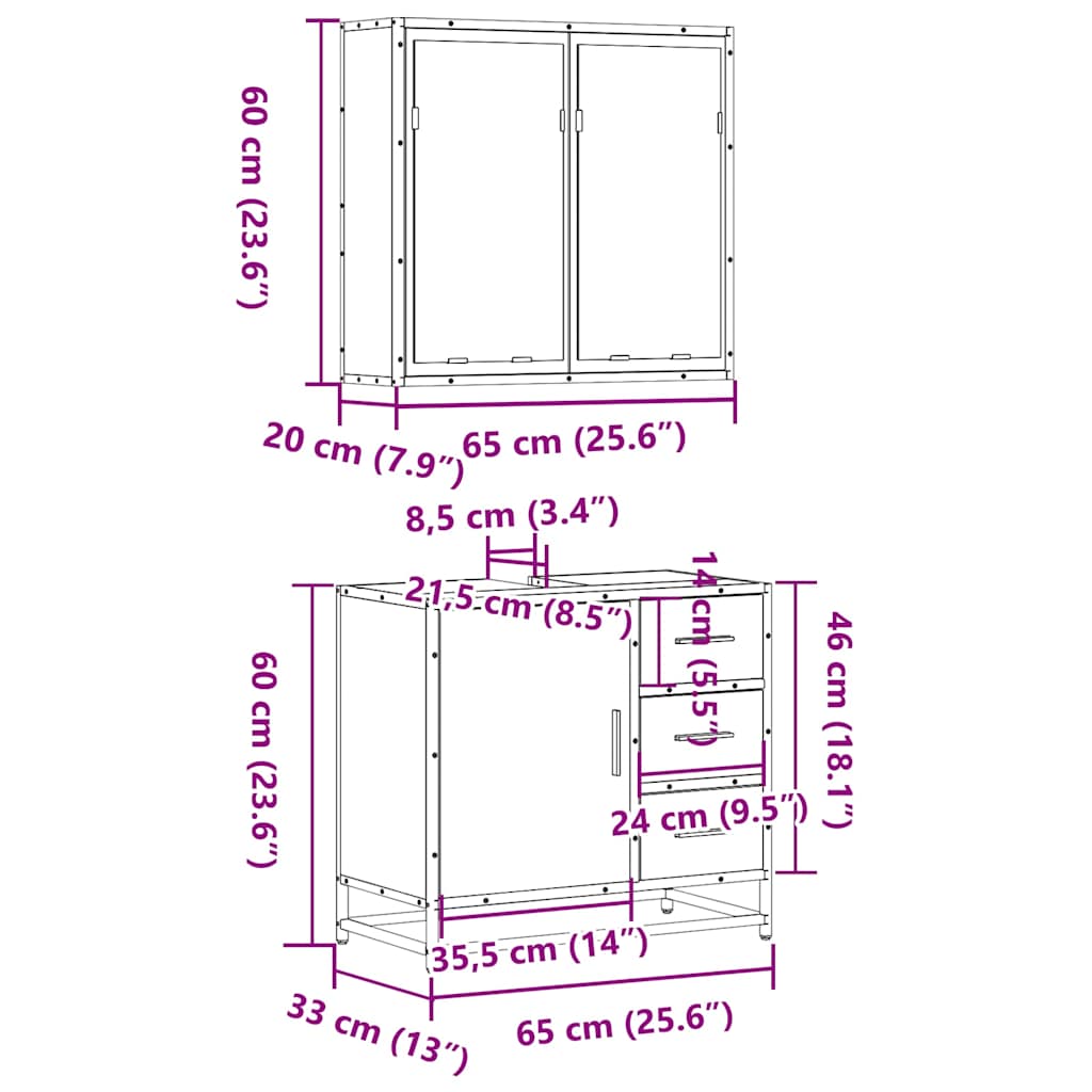 2-tlg. Badmöbel-Set Schwarz Holzwerkstoff