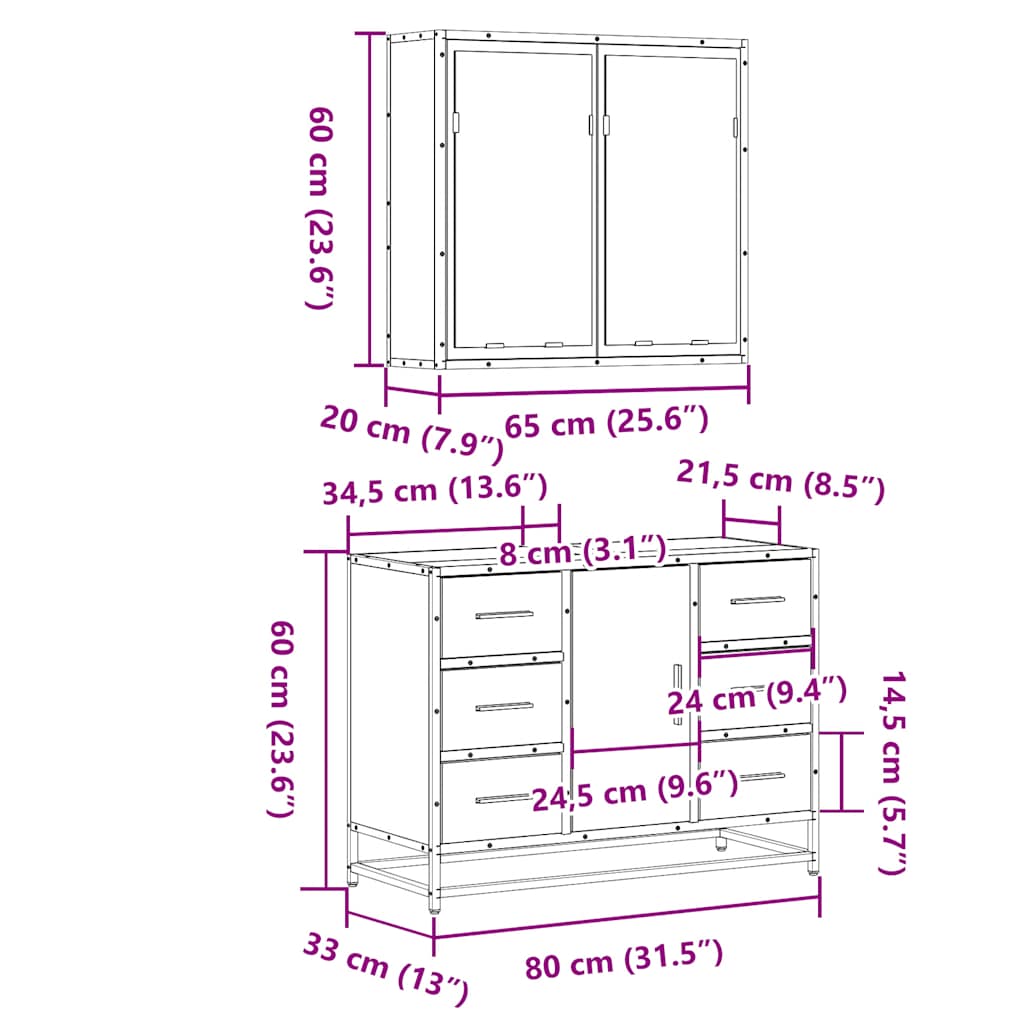 2-tlg. Badmöbel-Set Räuchereiche Holzwerkstoff