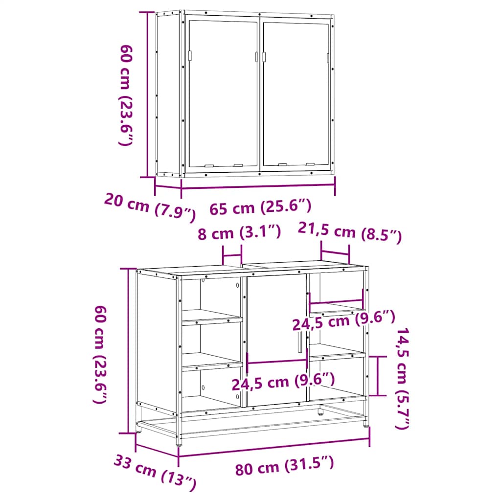 2-tlg. Badmöbel-Set Schwarz Holzwerkstoff