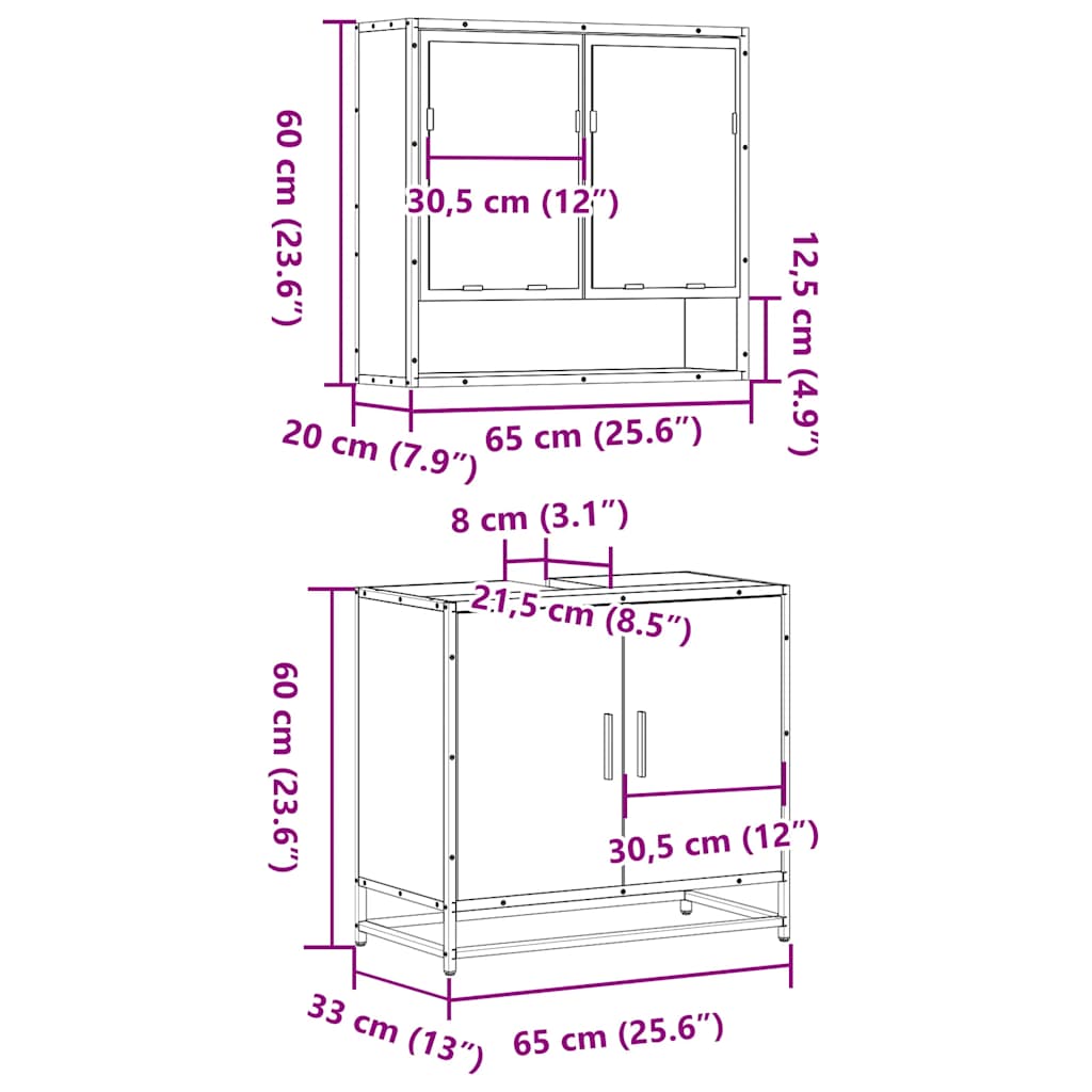 2-tlg. Badmöbel-Set Räuchereiche Holzwerkstoff