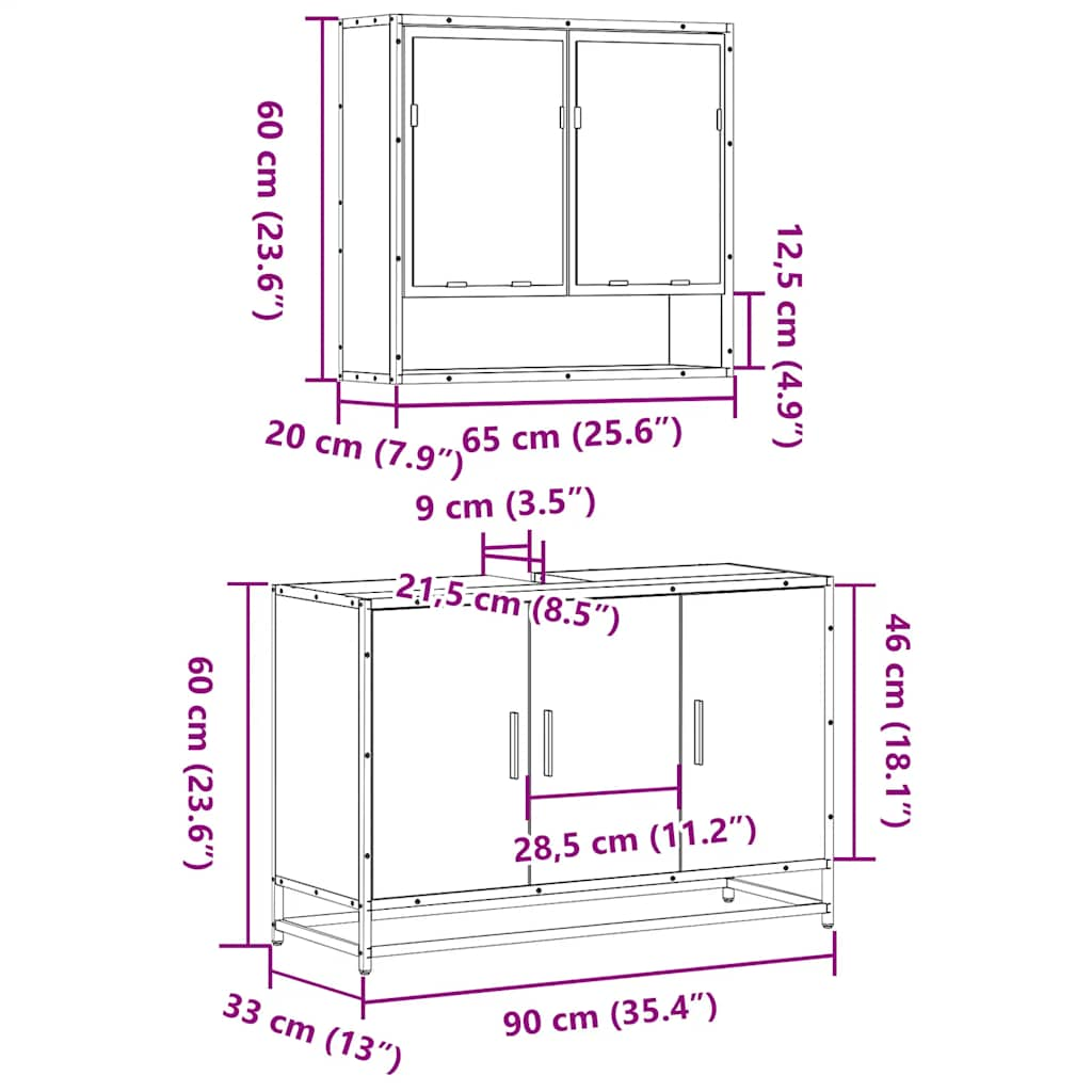 2-tlg. Badmöbel-Set Schwarz Holzwerkstoff