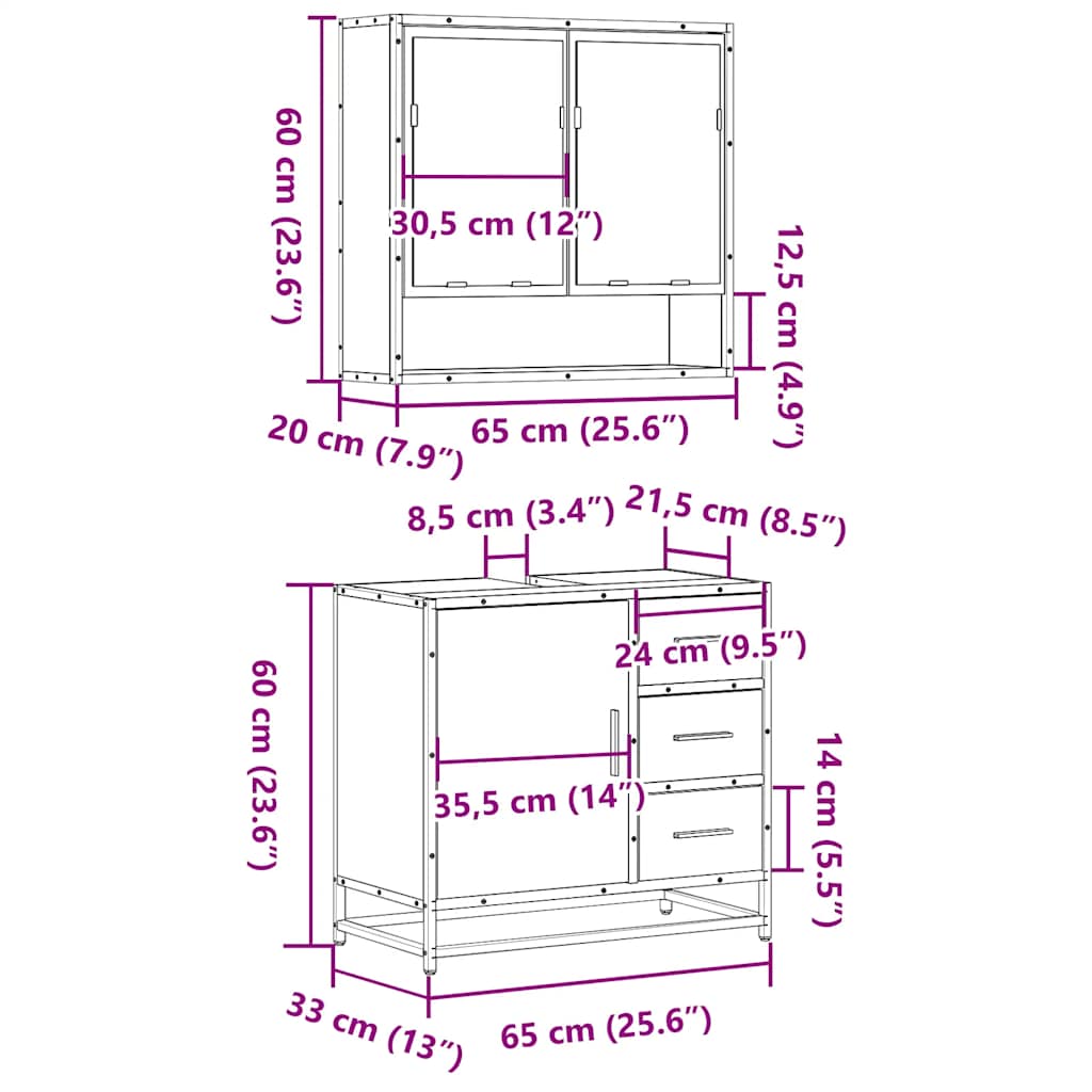 2-tlg. Badmöbel-Set Schwarz Holzwerkstoff