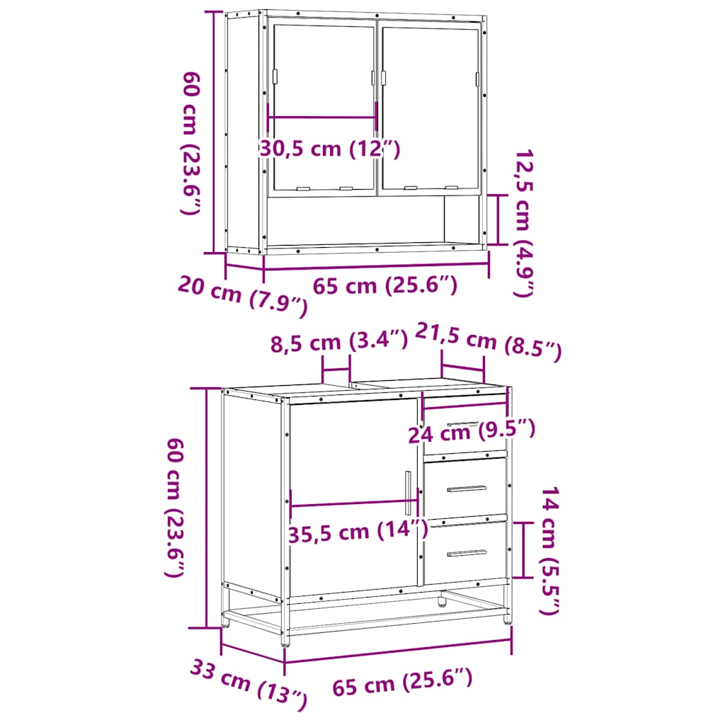 2-tlg. Badmöbel-Set Braun Eichen-Optik Holzwerkstoff