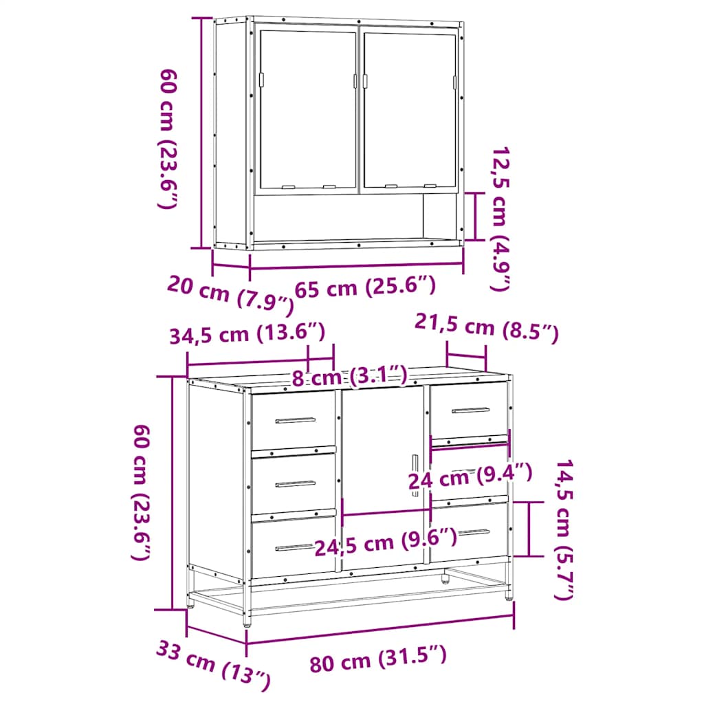 2-tlg. Badmöbel-Set Schwarz Holzwerkstoff